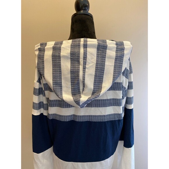 Hooded Sweatshirt Hoodie Womans Color Block Navy White Stripes Plus Size 2XL - Picture 6 of 10